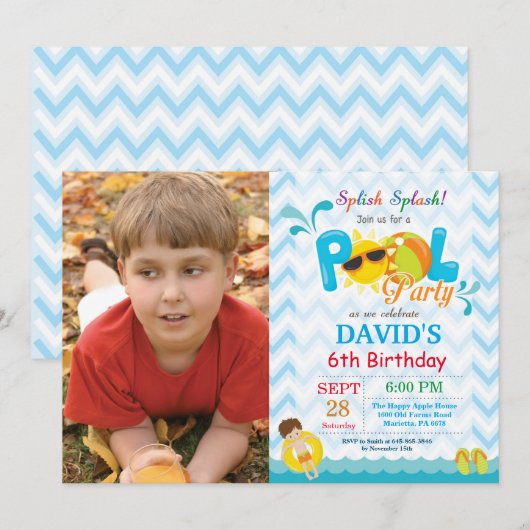 Invitation Garçon d'éclaboussure de Splish d'invitation (Devant / Derrière)