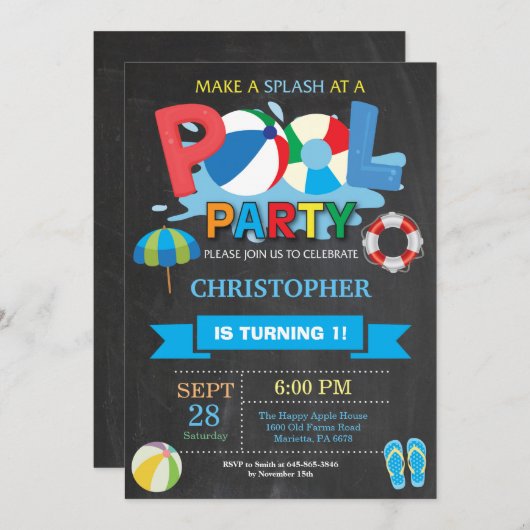 Invitation Garçon d'éclaboussure de Splish d'invitation de (Devant / Derrière)