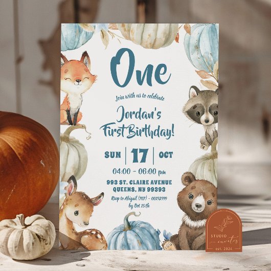 Invitation Garçon des bois Blue Pumpkin 1er anniversaire