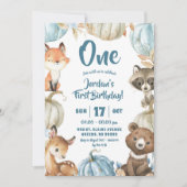 Invitation Garçon des bois Blue Pumpkin 1er anniversaire (Devant)