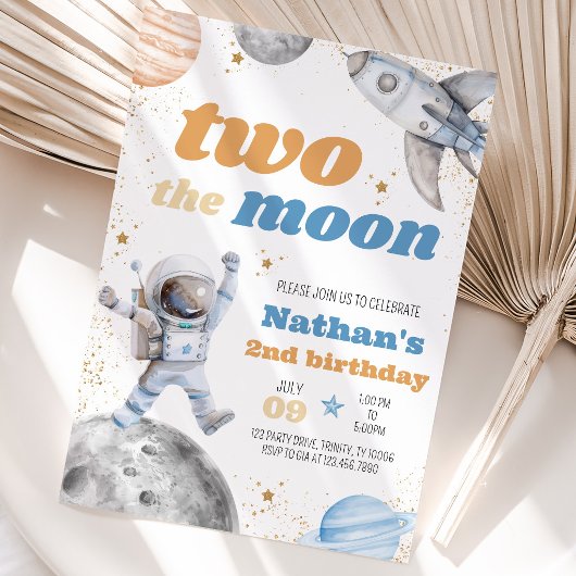 Invitation Garçon Deux la Lune Anniversaire
