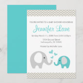 Invitation Garçon d'invitation de baby shower d'éléphant (Devant / Derrière)