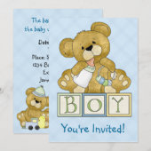 Invitation Garçon d'ours de nounours de baby shower (Devant / Derrière)