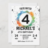 Invitation Garçon éclaboussure aquarelle 4e anniversaire (Devant)
