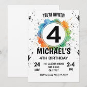 Invitation Garçon éclaboussure aquarelle 4e anniversaire (Devant / Derrière)