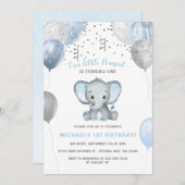 Invitation Garçon Elephant Aquarelle Ballons 1er Anniversaire (Devant / Derrière)