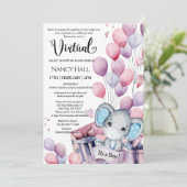 Invitation Garçon Elephant Ballons rose Baby shower virtuel (Debout devant)