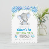 Invitation Garçon éléphant bleu 1er Premier 2ème anniversaire (Debout devant)