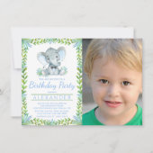 Invitation Garçon Elephant N'Importe Quel Nombre Photo Annive (Devant)