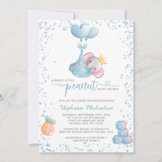 Invitation Garçon Elephant Sweet Petit Baby shower d'arachide (Devant)