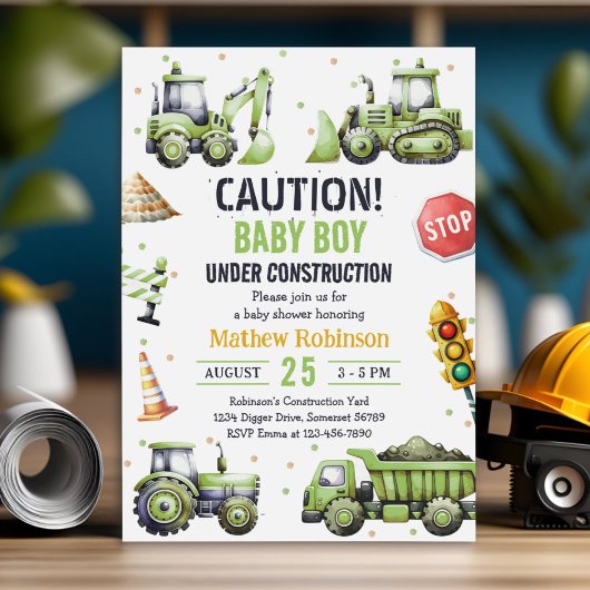 Invitation Garçon en construction Baby shower