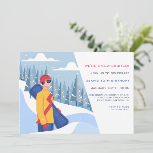 Invitation Garçon en snowboard (Debout devant)
