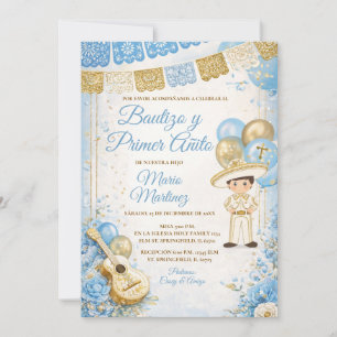 Invitation Garçon espagnol bleu Fiesta Bautizo et premier ani