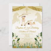 Invitation Garçon et bébé Blanc et or 2e anniversaire & Baptê (Devant)