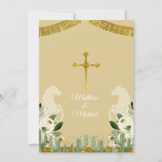 Invitation Garçon et bébé Blanc et or 2e anniversaire & Baptê (Dos)