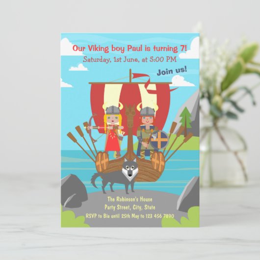 Invitation Garçon et fille vikings à une fête d'anniversaire (Debout devant)