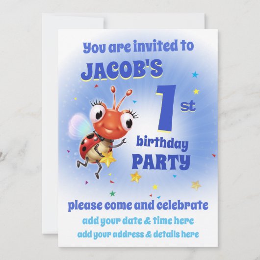 Invitation Garçon fait sur commande 1yr d'invitation de fête (Dos)