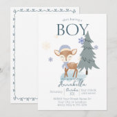 Invitation Garçon Faon de Bébé Hiver Mignon (Devant / Derrière)