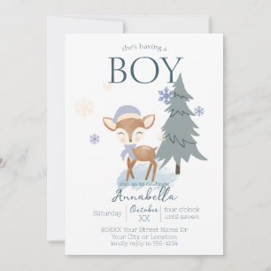 Invitation Garçon Faon de Cerf Hiver Mignon