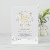 Invitation Garçon Fête de Bébé sur le thème de l'Hiver, Or (Debout devant)