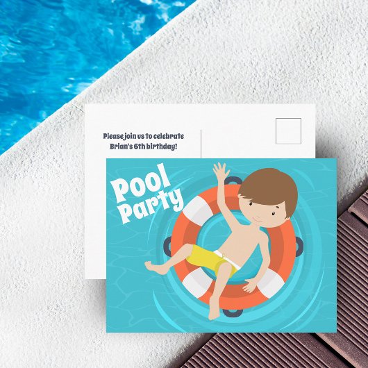 Invitation garçon fête piscine pour l'anniversaire