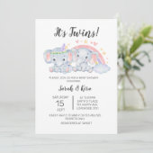 Invitation Garçon fille aquarelle Elephants Baby shower jumea (Debout devant)