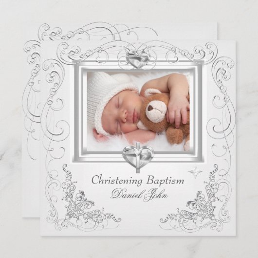 Invitation Garçon Fille Blanc Baptême Baptême Croix 2 (Devant / Derrière)