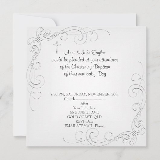 Invitation Garçon Fille Blanc Baptême Baptême Croix 2 (Dos)