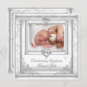 Invitation Garçon Fille Blanc Baptême Croix (Devant / Derrière)