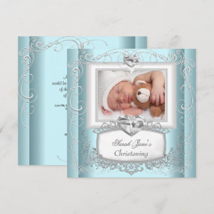 Invitation Garçon Fille Bleu Baptême Croix Blanc