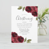 Invitation Garçon Fille Bourgogne Fleurs rouges Christening B (Debout devant)