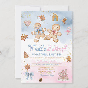 Invitation Garçon Fille Cookies Gingembre Rose Bleu Hiver 