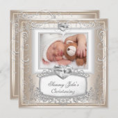 Invitation Garçon Fille Crème Christening Baptême Croix (Devant / Derrière)