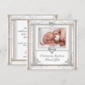 Invitation Garçon fille Crème Christening Baptême Croix (Devant / Derrière)