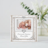 Invitation Garçon fille Crème Christening Baptême Croix (Debout devant)