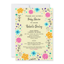 Garçon fille Floral Jaune mignonne Baby shower Inv