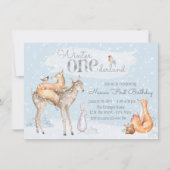 Invitation Garçon Fille Hiver ONE derland Woodland Premier an (Devant)