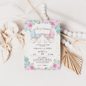 Invitation Garçon Fille Jumeaux Baby shower à poussette bleu