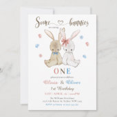 Invitation Garçon Fille Jumeaux Quelques lapins 1er anniversa (Devant)