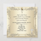 Invitation Garçon Fille Or Crème Baptême Baptême Croix (Dos)