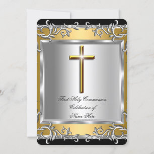 Invitation Garçon Fille Première Communion Solennelle Argent 