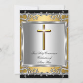 Invitation Garçon Fille Première Sainte Communion Argent Or 2 (Devant)