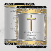 Invitation Garçon Fille Première Sainte Communion Argent Or 2 (Devant / Derrière)