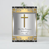 Invitation Garçon Fille Première Sainte Communion Argent Or P (Debout devant)