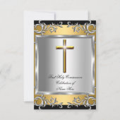 Invitation Garçon Fille Première Sainte Communion Argent Or S (Devant)
