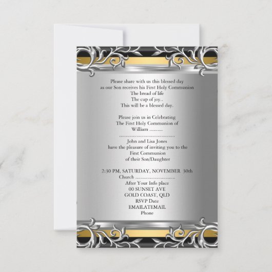 Invitation Garçon Fille Première Sainte Communion Argent Or S (Dos)