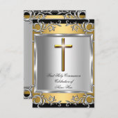 Invitation Garçon Fille Première Sainte Communion Argent Or S (Devant / Derrière)