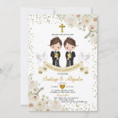 Invitation Garçon Fleur blanche 1ère Sainte Communion Or (Devant)