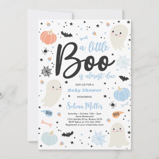 Invitation Garçon Ghost Little Boo est dû Baby shower Hallowe (Devant)