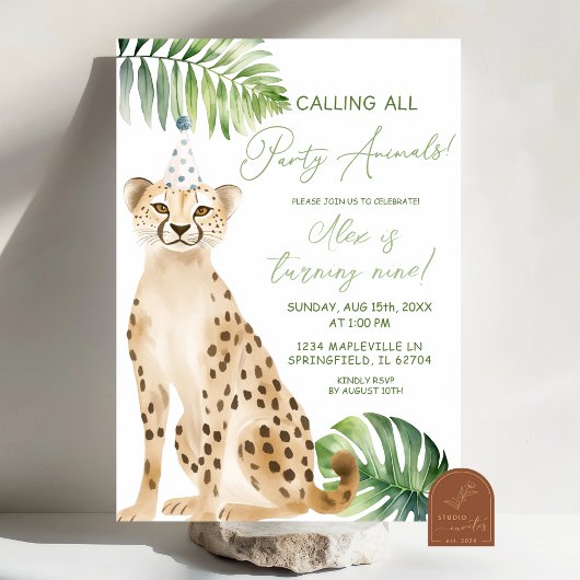 Invitation garçon guépard savane anniversaire